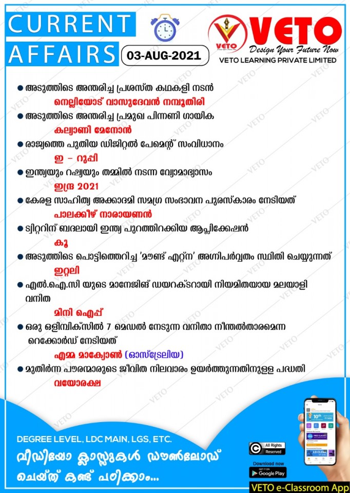 CURRENT AFFAIRS KERALA PSC PRELIMINARY EXAM SPECIAL